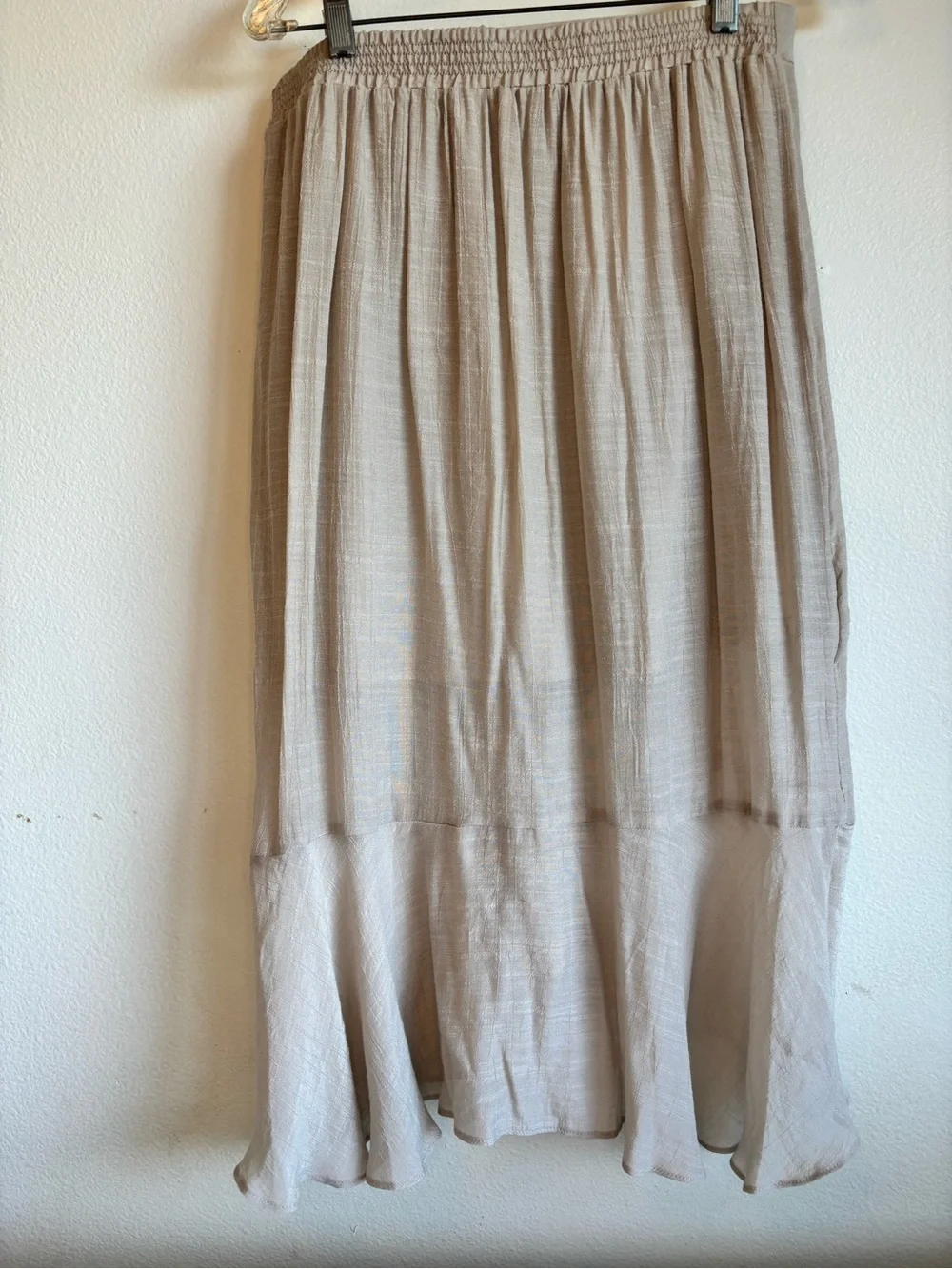 Bwear Neutral Beige Tie-Waist Ruffle Midi Skirt size Medium